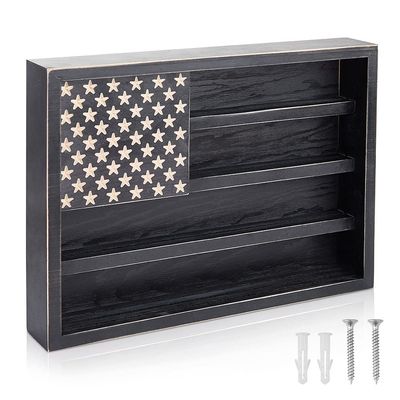 Challenge Coin Display Case, Coin Holder Wooden American Flag Wall Decor, Government Military Challenge Coin Rack Display Medal Display Case(11.8" L x 15.7" W)