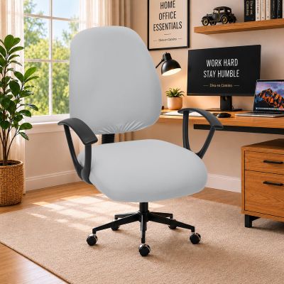 Stretchable Separate Office Chair Seat Covers - Universal Stretch Computer Chair Slipcover - Washable Rotating Backrest Coverings & Cushion Protectors for Dogs, Cats, Pets, Light Gray