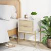 Andrew End, Bedside or Side Table in Matte White Finish with Two Natural Rattan Drawers Doors for Storage and Brass Gold Accents for Living Room or Bedroom, White/Cane/Gold view 1