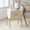 Andrew End, Bedside or Side Table in Matte White Finish with Two Natural Rattan Drawers Doors for Storage and Brass Gold Accents for Living Room or Bedroom, White/Cane/Gold view 3