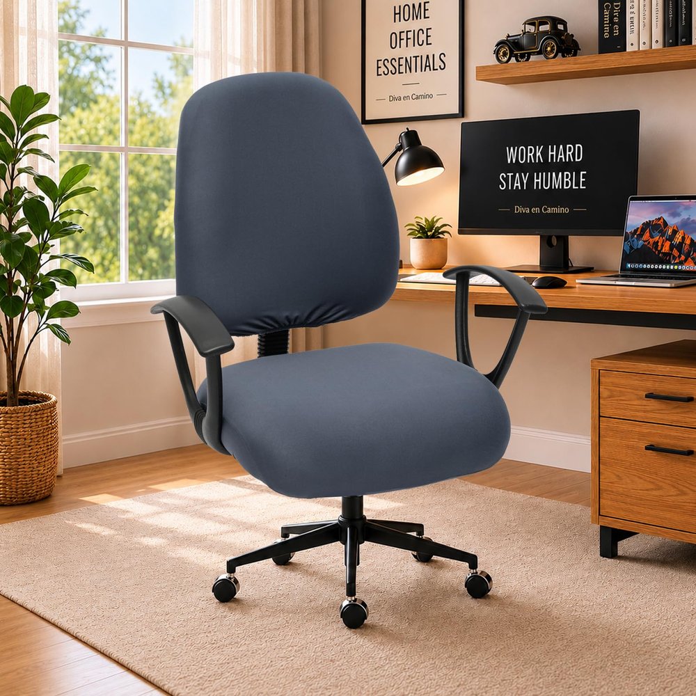 Separate Desk Office Chair Seat Covers - Universal Stretch Computer Chair Slipcover - 180GSM Washable Rotating Backrest Coverings & Cushion Protectors for Dogs, Cats, Pets, Dark Gray