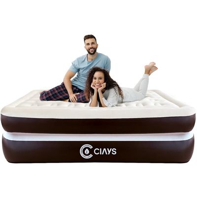 Ciays Air Mattress with Built-in Pump, 16" Elevated Blow Up Mattress with Carrying Bag for Home and Camping, Inflatable Air Bed,Twin, Brown