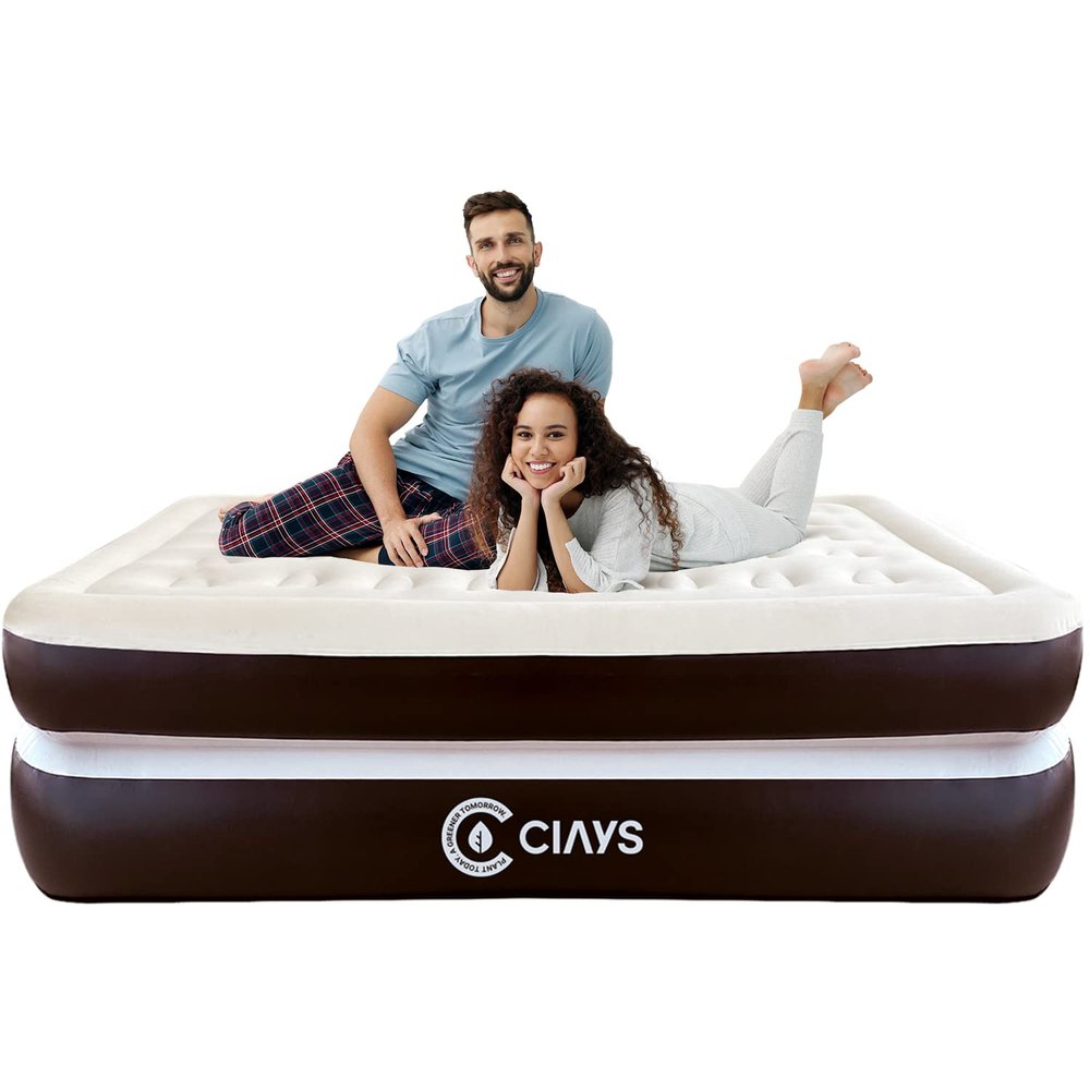 Ciays Air Mattress with Built-in Pump, 16" Elevated Blow Up Mattress with Carrying Bag for Home and Camping, Inflatable Air Bed,Twin, Brown