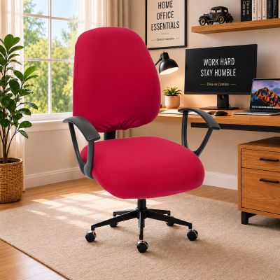 Stretchable Separate Office Chair Seat Covers - Universal Stretch Computer Chair Slipcover - 180GSM Washable Rotating Backrest Coverings & Cushion Protectors for Dogs, Cats, Pets, Red