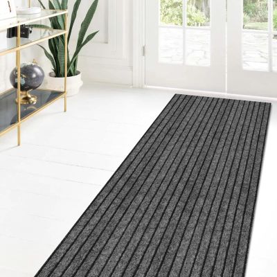 Custom Size Runner Rug 2 ft x 50 ft, 2-82ft Carpet Runners Hallway Entryway Kitchen Garage Laundry Room Area Rugs with Non-Slip Rubber Backing, Gray with Black Stripe
