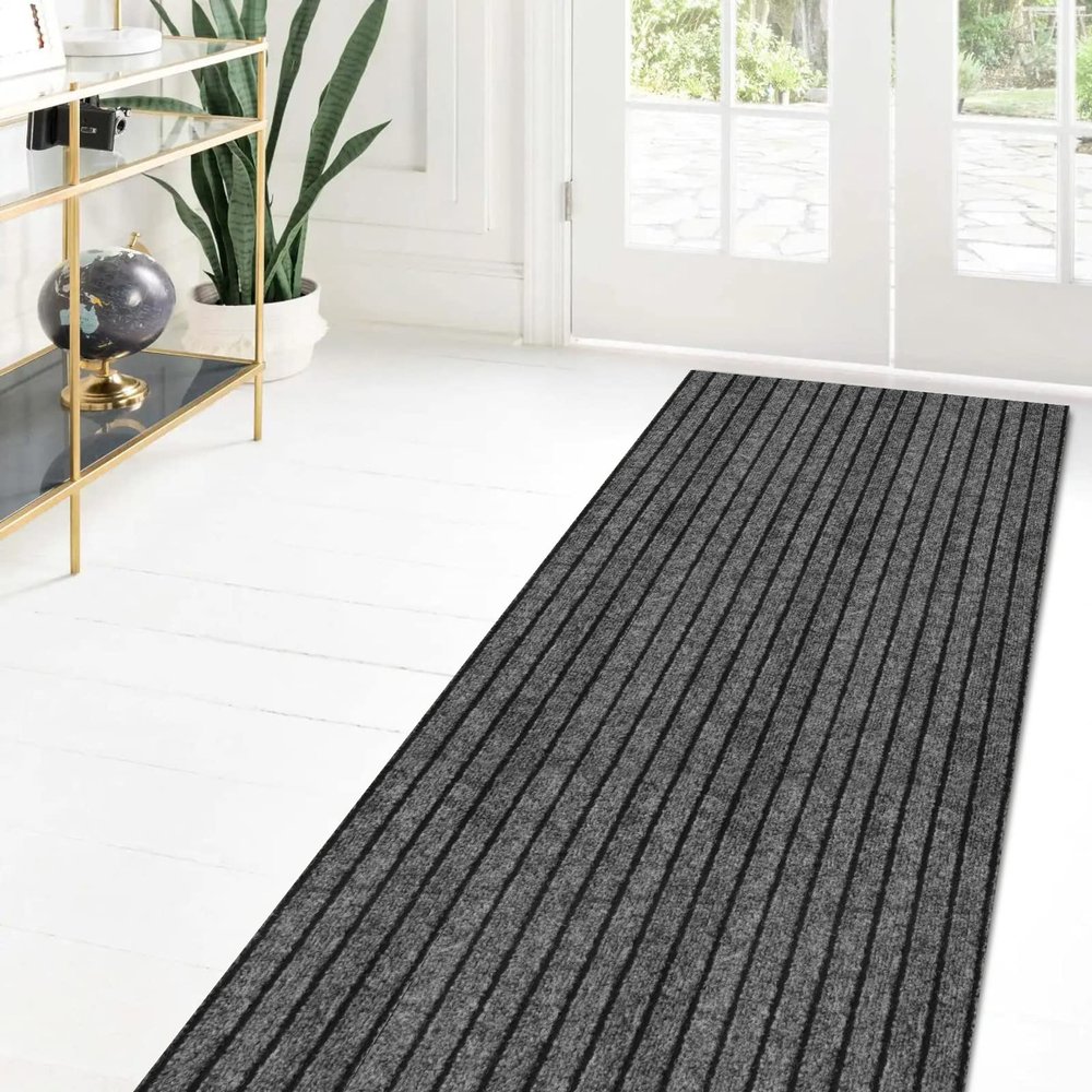 Custom Size Runner Rug 2 ft x 50 ft, 2-82ft Carpet Runners Hallway Entryway Kitchen Garage Laundry Room Area Rugs with Non-Slip Rubber Backing, Gray with Black Stripe