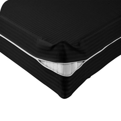 Kings Loft 100% Egyptian Cotton Mattress Cover, 1000 Thread Counts 4 Inch Deep Pocket Twin XL Size, Stripe Black Zipper Around The Mattress