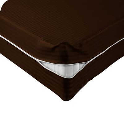 Kings Loft 100% Egyptian Cotton Mattress Cover, 1000 Thread Counts 4 Inch Deep Pocket Twin XL Size, Stripe Chocolate Zipper Around The Mattress