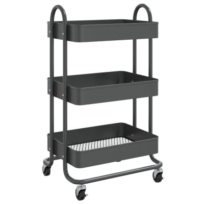 Tidyard 3-Tier Trolley, Anthracite Steel Utility Cart with 4 Wheels and Brakes, 16.9x13.4x31.1 Inches for Office, Beauty and Kitchen Organization