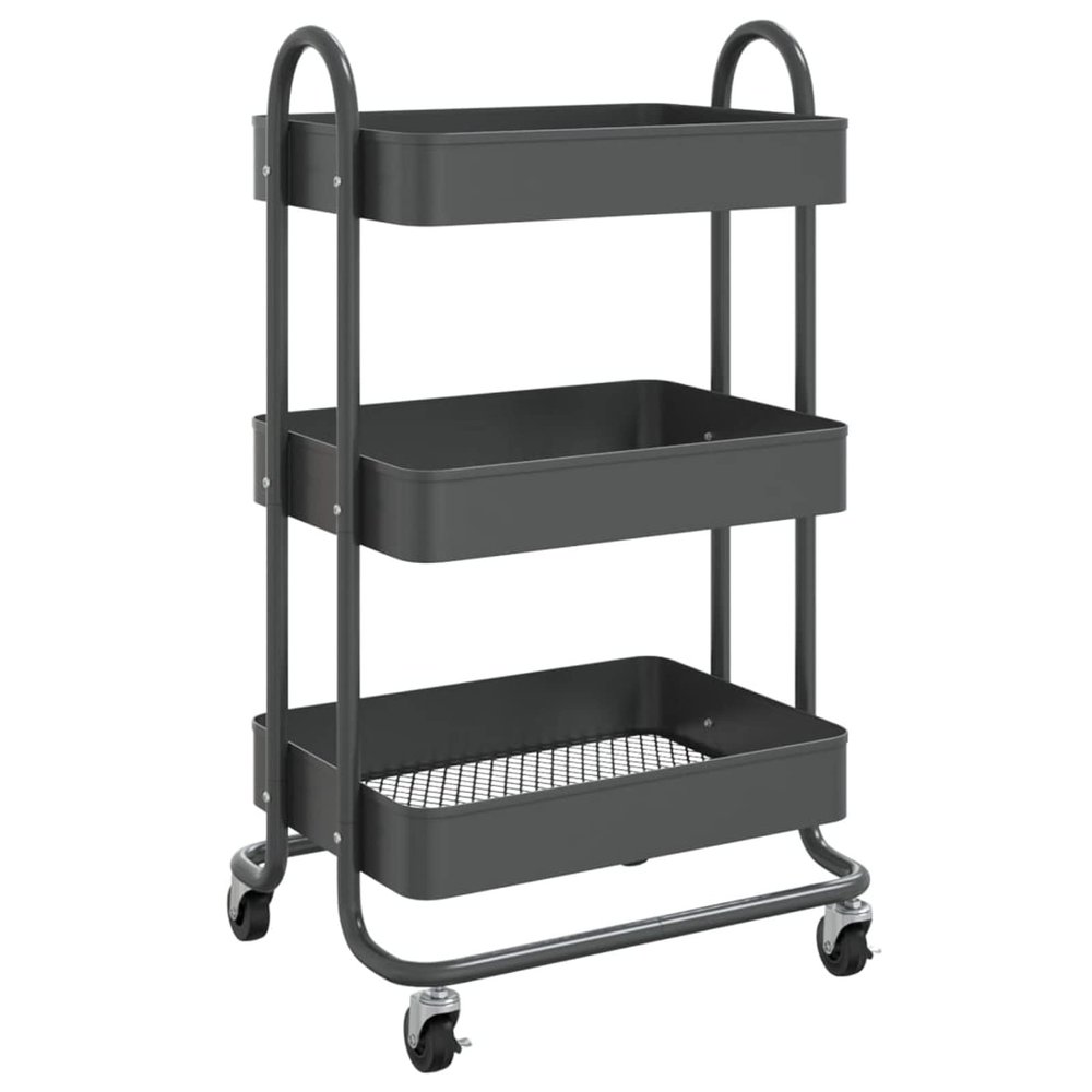 Tidyard 3-Tier Trolley, Anthracite Steel Utility Cart with 4 Wheels and Brakes, 16.9x13.4x31.1 Inches for Office, Beauty and Kitchen Organization