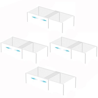 iPEGTOP Freezer Cabinet Storage Shelf Set of 4, 8 Pieces Expandable Metal Rustproof Spice Rack, Adjustable Kitchen Organizer Counter Fridge Pantry Shelf Space Saver (White)