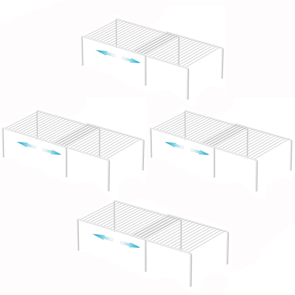 iPEGTOP Freezer Cabinet Storage Shelf Set of 4, 8 Pieces Expandable Metal Rustproof Spice Rack, Adjustable Kitchen Organizer Counter Fridge Pantry Shelf Space Saver (White)