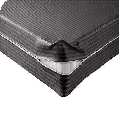 Kings Loft 100% Egyptian Cotton Mattress Cover, 1000 Thread Counts 4 Inch Deep Pocket Full Size, Stripe Dark Grey Zipper Around The Mattress