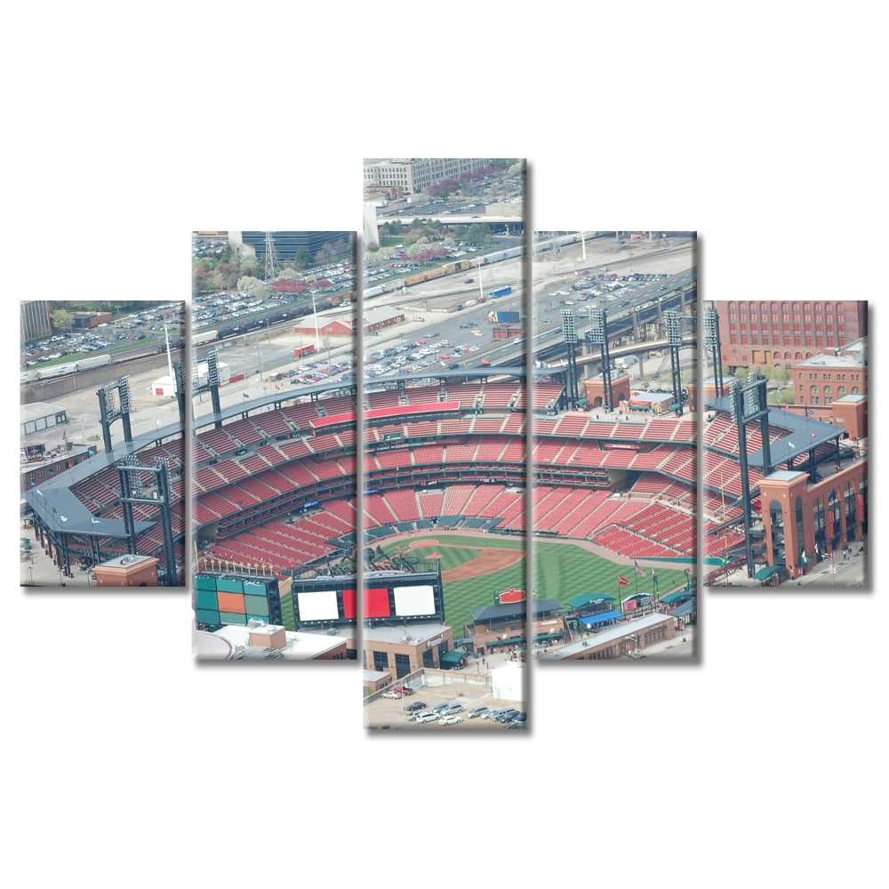 Busch Stadium Baseball Home Decor St. Louis, Missouri Cityscape Wall Art Posters and Prints 5 Pieces Baseball Stadium Pictures Posters and Prints Stretched and Framed Ready to Hang (60"Wx32"H)