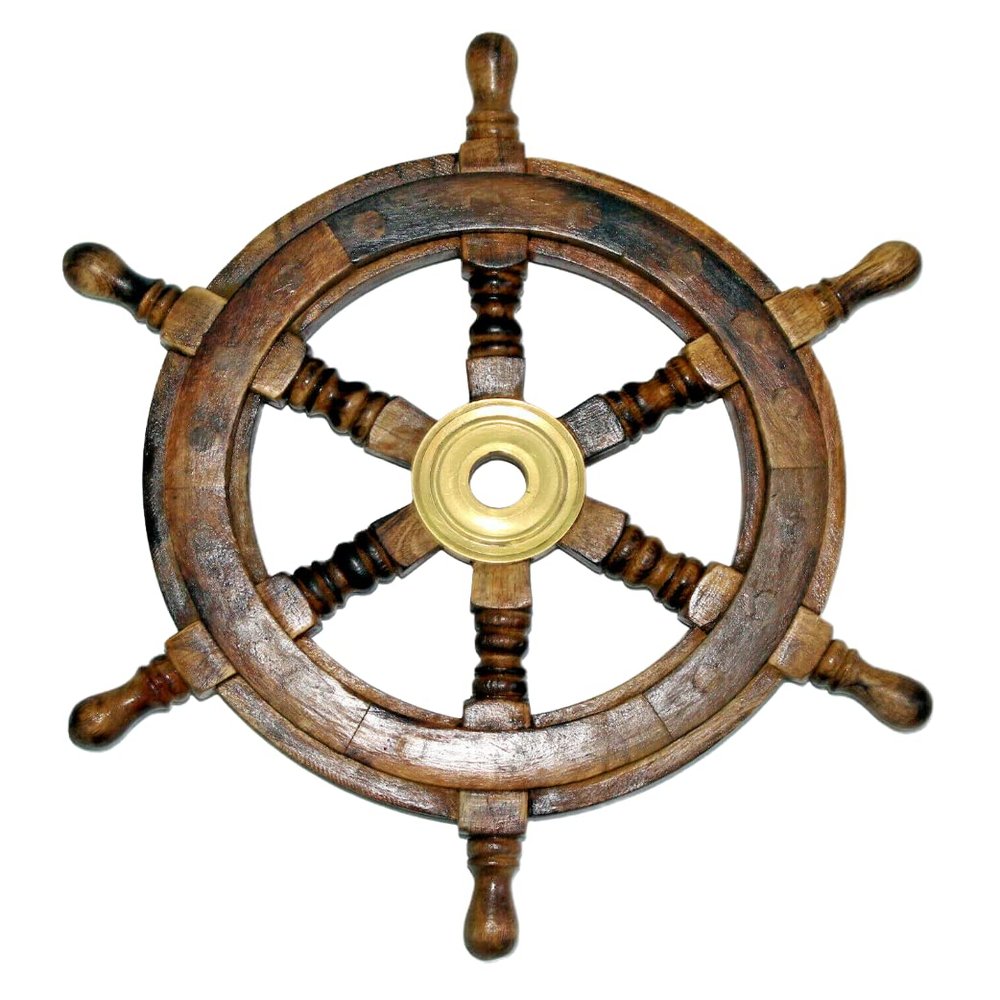 12" Nautical Wheel Wooden Ship Steering Wheel Home Dcor Wood With Brass Inlay