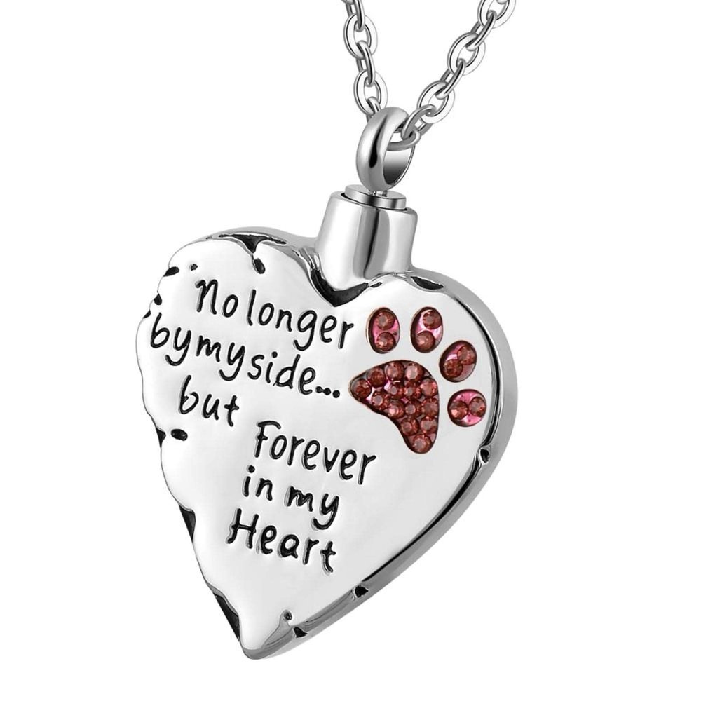 SHEIL Memorial Necklace no Longer by My Side Forever in My Heart Cremation Pendant Jewelry - Memorial Ash Keepsake