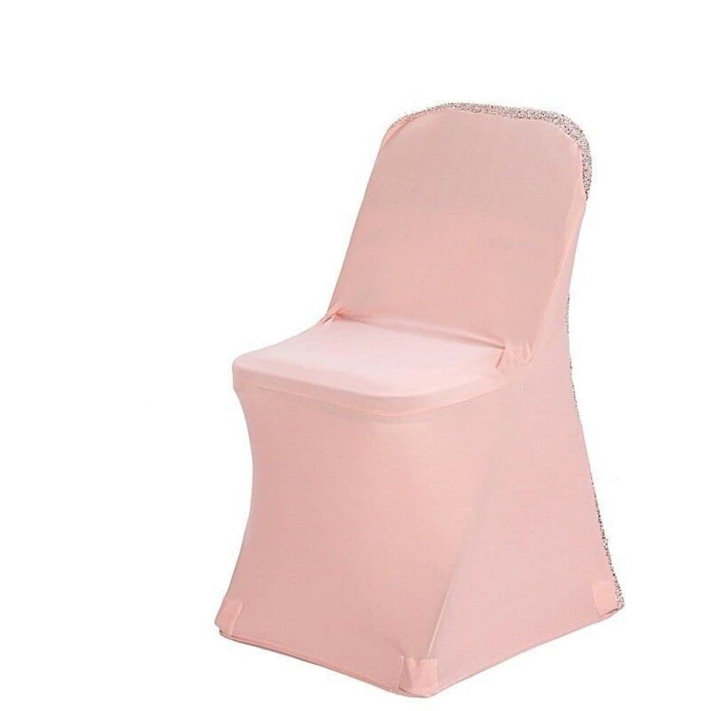 1 Pcs Rose Gold Spandex Folding Chair Cover with Glittered Metallic Back Decorations
