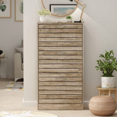 AIEGLE Shoe Storage Cabinet with 3 Flip Drawers for Entryway, Freestanding Shoe Rack Shoe Organiazer with Louver Drawers, Wood Color (22.4" W x 9.4" D x 42.3" H)