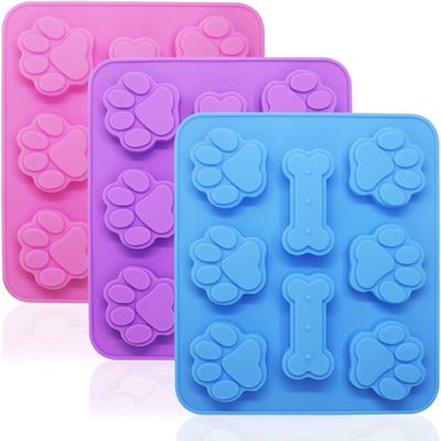 3 Pack Silicone Dog Treat Molds, Puppy Dog Bone & Paw Shapes, Non-Stick Molds for Frozen Treats; for Peanut Butter, Yogurt, Broth & Ice; Flexible; Oven, Freezer, Microwave & Dishwasher Safe
