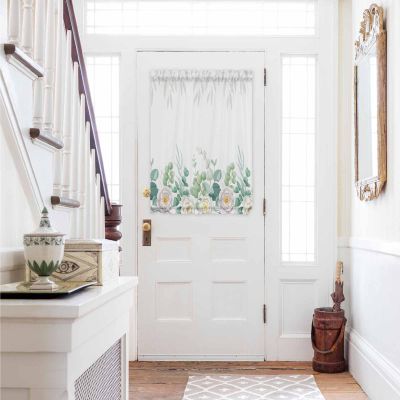 Edwiinsa French Door Curtains, Spring Floral Privacy Sidelight Glass Door Curtain Panel, Summer Tropical Green Leaves Rod Pocket Window Treatment with Tieback for Front Door 54 x 40 Inch