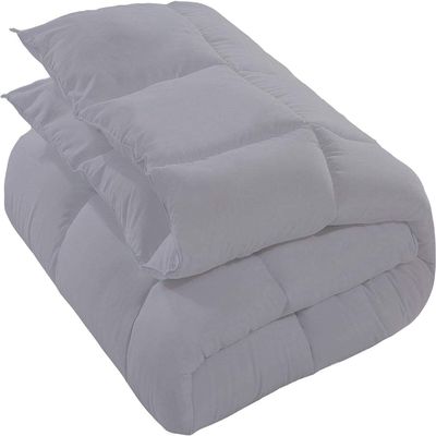 100% Egyptian Cotton 1 Piece Box Stitch Comforters Oversized King (116'' x 98'')-Silver - with 4 Side Corner Tabs 500 GSM Fill Power Lightweight Down Alternative Comforter Only