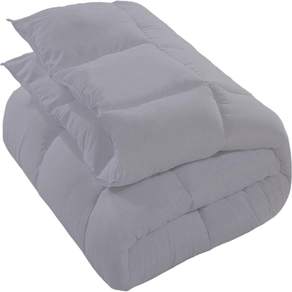 100% Egyptian Cotton 1 Piece Box Stitch Comforters Oversized King (116'' x 98'')-Silver - with 4 Side Corner Tabs 500 GSM Fill Power Lightweight Down Alternative Comforter Only