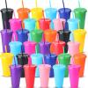 Potchen 36 Pcs Glitter Reusable Tumbler with Straws and Lids, Plastic Cup with Lids and Straws Bulk, Water Bottle Iced Coffee Cold Drink Travel Mug, Colorful Cups for Party Birthdays view 1