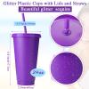Potchen 36 Pcs Glitter Reusable Tumbler with Straws and Lids, Plastic Cup with Lids and Straws Bulk, Water Bottle Iced Coffee Cold Drink Travel Mug, Colorful Cups for Party Birthdays view 2