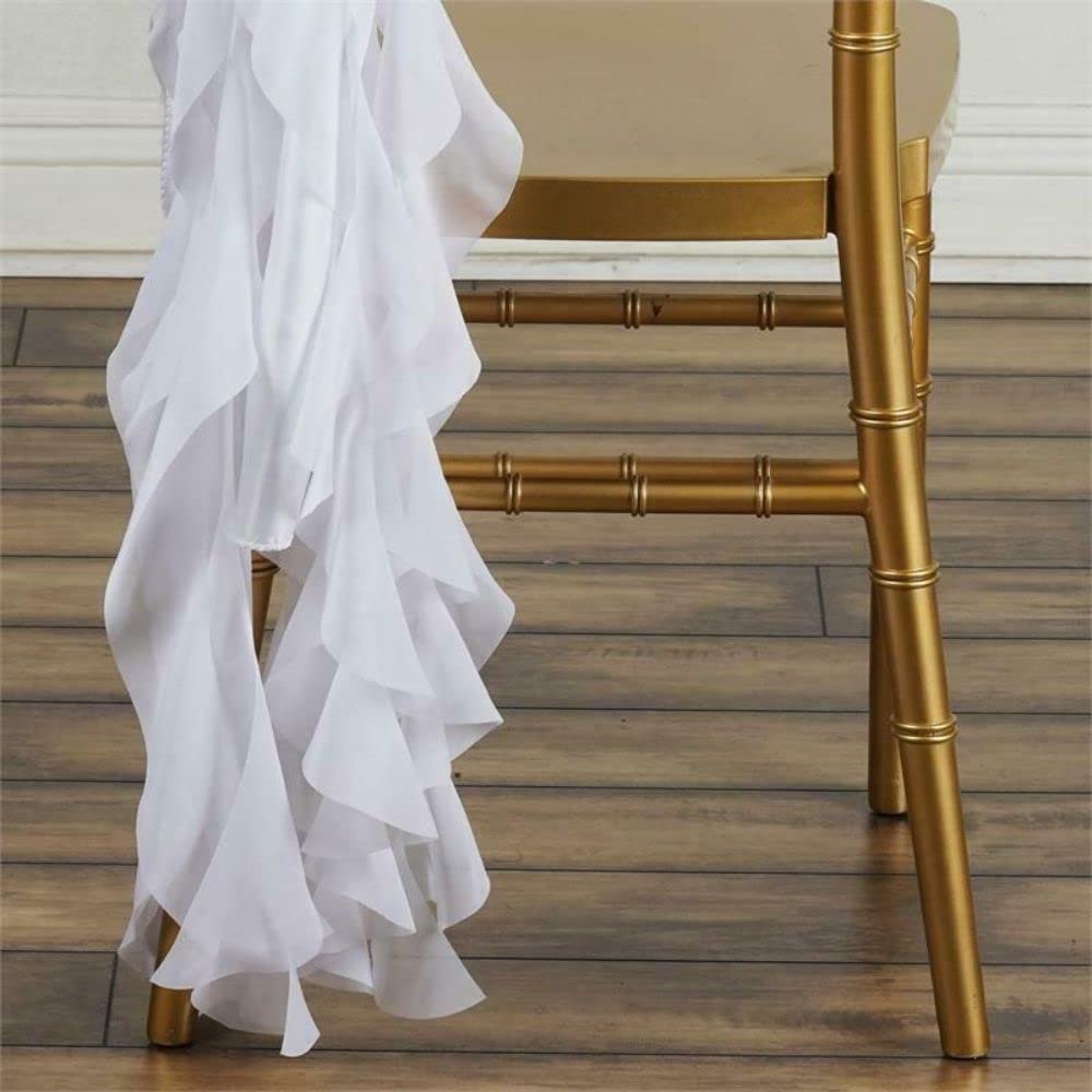 1 Pcs White Chiffon Curly Chair Sash Wedding Party Decorations
