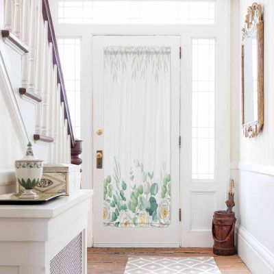 Edwiinsa French Door Curtains, Spring Floral Privacy Sidelight Glass Door Curtain Panel, Summer Tropical Green Leaves Rod Pocket Window Treatment with Tieback for Front Door 54 x 72 Inch