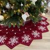 Starry Dynamo 60-Inch Reversible Knit Tree Skirt with Christmas StarInspired Pointed Edge Border and Lace-Up Closures, Machine Washable Thick Acrylic Yarn, Burgundy & White view 1