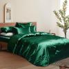 Manyshofu 6Pcs Dark Green Duvet King Size Cover Set With Satin Fitted Sheet - Not Comforter, Cooling & Silky Comforter Cover Set Satin Duvet Cover Sheets (4 Pillowcases, 1 Duvet Cover, 1 Fitted Sheet) view 2