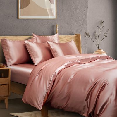 Manyshofu 6pc Rose Gold Duvet King Size Cover Set - Cooling & Silky Satin Duvet Cover & Sheet Set (4 Pillowcases, 1 Duvet Cover, 1 Fitted Sheet)