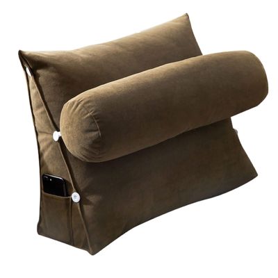 Karnado Headboard Bed Pillow Back Cushion, Backrest Pillow Triangle Cushion, Home Bedroom Living Room Washable Wedge Pillow, with Removable Neck Pillow (Color : Brown, Size : 45x45x22cm)