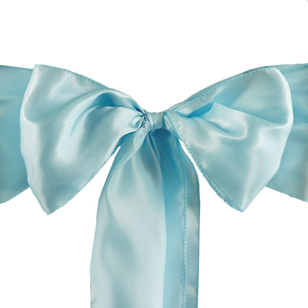 10 Pcs Light Blue Satin Chair Sashes Ties Bows Wedding Party Reception Decorations