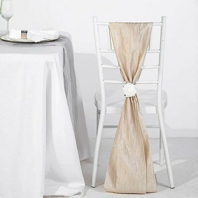 5 Pcs Beige Accordion Crinkle Taffeta Chair Sashes Wedding Party Events Decorations