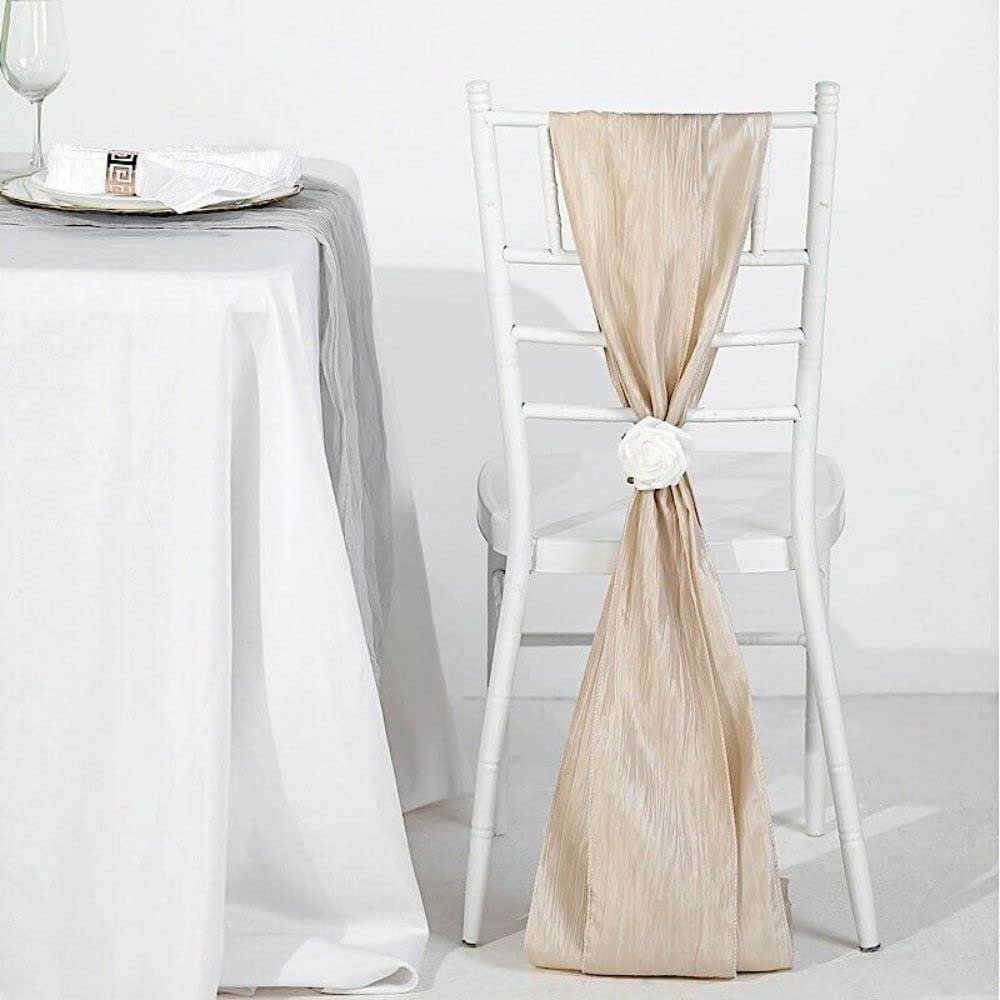 5 Pcs Beige Accordion Crinkle Taffeta Chair Sashes Wedding Party Events Decorations