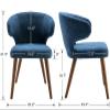 Wahson Set of 2 Modern Dining Chairs, Curved Armless Chairs, Chenille Upholstered Dining Chair with Hardwood Legs for Kitchen/Dining Room, Navy view 2