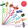 24Pcs Race Car Reusable Straws Party Decorations Birthday Party Supplies Drink Markers with 2Pcs Cleaning Brushes view 1