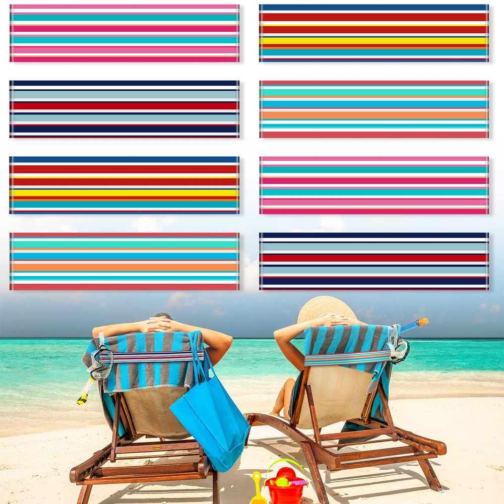 Boao 8 Pack Towel Bands for Beach Chair, Pool & Cruise Essentials, Elastic and Windproof, Towel Chair Clips Lounge Strap Holder, Cruise Ship Accessories (Stripe)