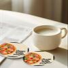 Ceramic Coasters Set of 8 Round Absorbent Drink Coasters Pizza on Yellow Check with Black Frame Bar Coaster Set with Holder Tabletop Protection for Dining Cafe Office view 2