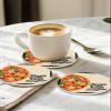 Ceramic Coasters Set of 8 Round Absorbent Drink Coasters Pizza on Yellow Check with Black Frame Bar Coaster Set with Holder Tabletop Protection for Dining Cafe Office view 3