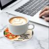 Ceramic Coasters Set of 8 Round Absorbent Drink Coasters Pizza on Yellow Check with Black Frame Bar Coaster Set with Holder Tabletop Protection for Dining Cafe Office view 4
