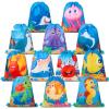 Woanger 12 Packs Ocean Party Supplies Favor Drawstring Bags Colorful Fish Backpack Bag Cartoon Sea Animal Birthday Goodie Bags String Pouch for Kids Ocean Themed Birthday Party Baby Shower Supplies view 1