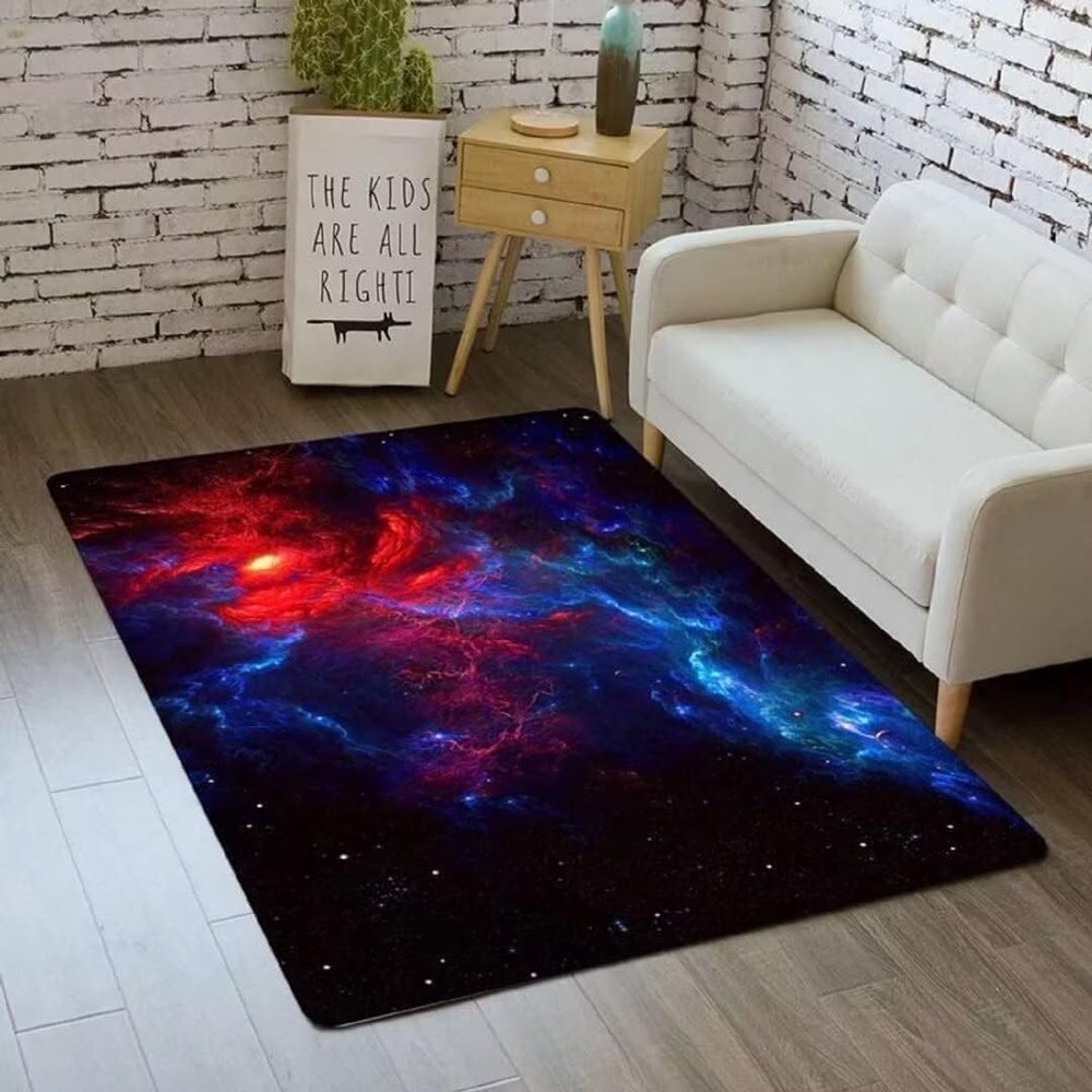 ZSSZO Blue Red Galaxy Nebula Space Area Rugs 6'9' Universe Starry Sky Flannel Throw Pad Washable Floor Mat for Kids Boys Bedroom Home Decor