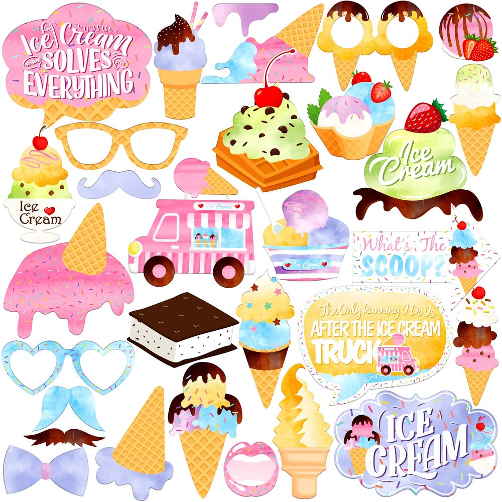 KatchOn, Ice Cream Photo Booth Props - Pack of 31 | Ice Cream Photo Props for Ice Cream Party Decorations | Ice Cream Birthday Party Decorations | Ice Cream Props, Ice Cream Decorations for Party