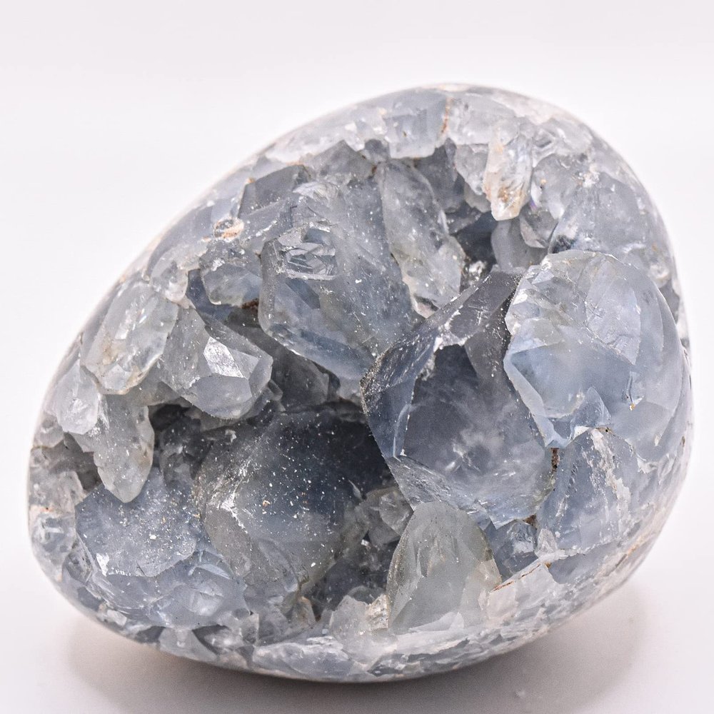 2.7" 335g Ice Sky Blue Celestite Cluster Egg Polished Natural Sparkling Celestine Gemstone Druzy Crystal Mineral Geode Specimen - Madagascar