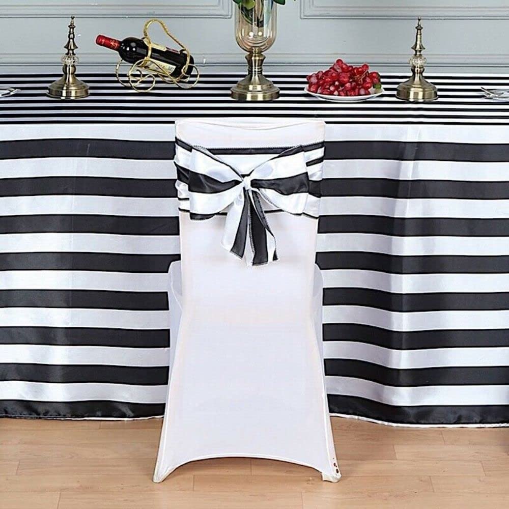 5 Pcs Black and White Satin Stripe Chair Sashes Wedding Party Decorations