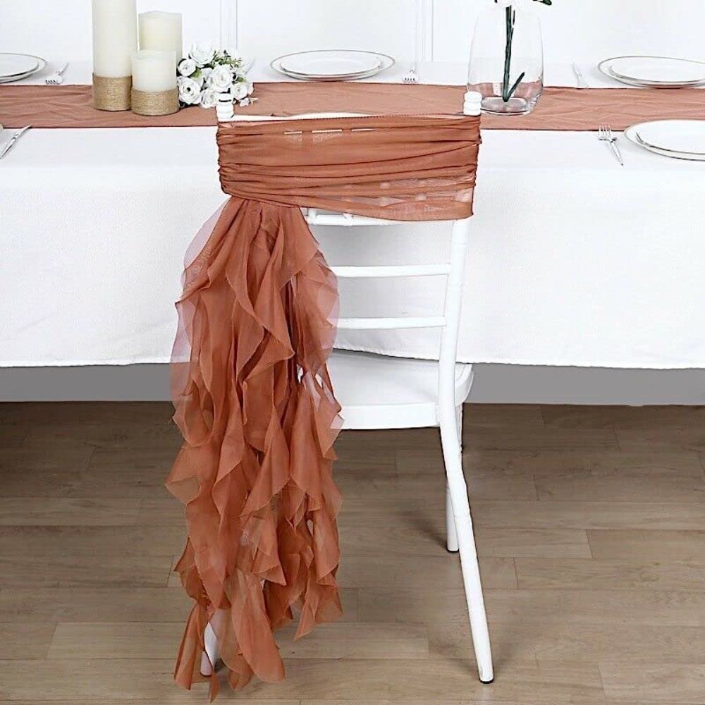 1 Pcs Terracotta Chiffon Curly Chair Sash Wedding Party Decorations