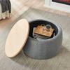 HABITRIO Round Storage Ottoman, Upholstered Footrest Stool with Wooden Top, Elegant Ottoman for Living Room and Bedroom, Dark Grey view 1